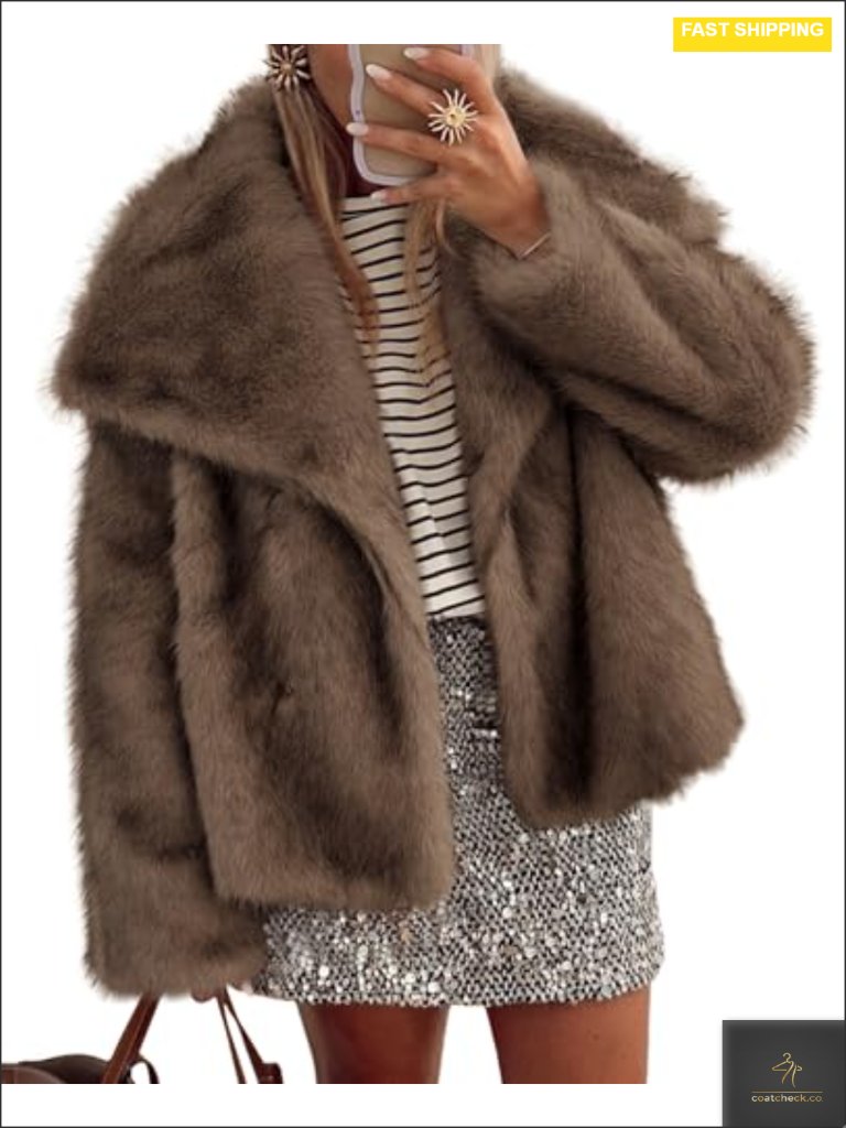 Faux Fur Coat Button Lapel Long Sleeve Winter Jacket With Pockets
